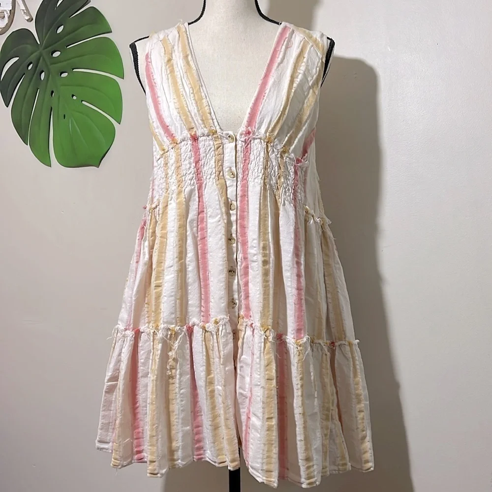 Free People Do It Again Mini Dress in Orange Combo COTTON Sz. XS